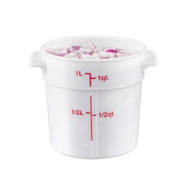 Restaurantware-Met Lux 1 Quart Food Storage Container, 1 White Storage Container - Lids Sold Separately, Red Volume Markers, Dishwashable Container, Side Handles, For Storing Foods