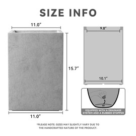 Kante 15.7" H Tall Rectangular Concrete Planters, Outdoor Indoor Lightweight Plant Pots with Drainage Hole and Rubber Plug, Modern Style for Home Garden Patio, Natural Concrete