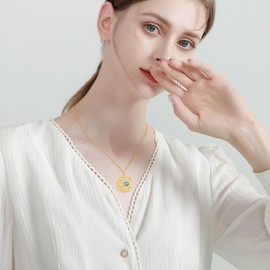 Feeot Crescent Necklace for Women 18K Gold Plated Moon and Sun Pendant with Natural Gemstone Christmas Birthday Jewelry Gifts for Women Sisters Daughter, Type D