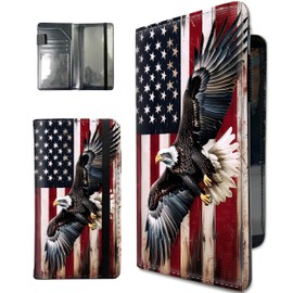 JYCUHTCL Leather Checkbook Cover for Men Women Patriotic Eagle Design, Check Book Cover RFID Blocking Elastic Strap Pen Holder Organizer Wallet for Personal Checks Standard Top & Side Tear Checks