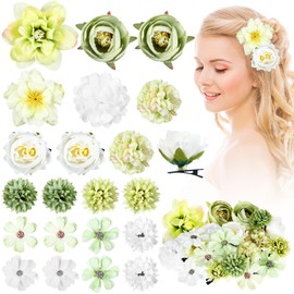 BBTO 21 Pieces Flower Hair Clip Rose Hair Clips Hair Barrettes for Women Flower Hair Accessories Boho Bride Claw Clip Hairpin Brooch Pin Headpiece for Wedding(Cyan Series)