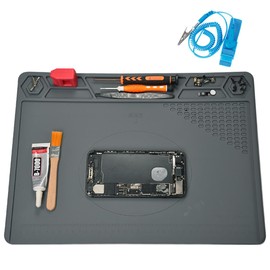 Premium Heat Resistant 932°F Silicone Soldering Mat Magnetic Electronic Repair Work Mat with Antistatic Wrist Band for BGA and Gun Soldering Iron, Workbench, Cell Phone Laptop Repair, 15.7'' *11.4 ''