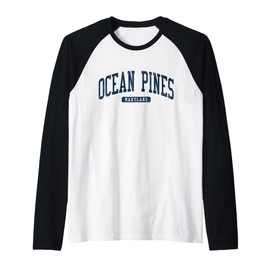 Ocean Pines Maryland MD College University Style Blue Raglan Baseball Tee