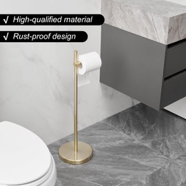BWE Toilet Paper Holder Free Standing Toilet Paper Holder for Bathroom Gold Toilet Paper Storage Holder Stand with Non-Slip Stable Base Modern Stainless Steel Toilet Tissue