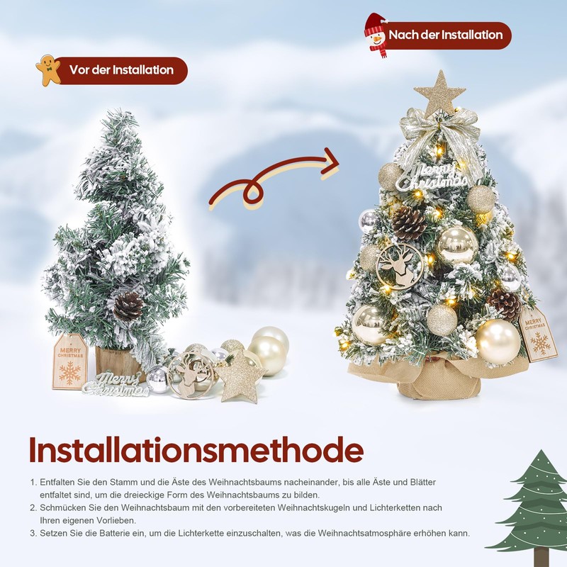 Dewur Mini Christmas Tree Small with Lighting LED Table Artificially