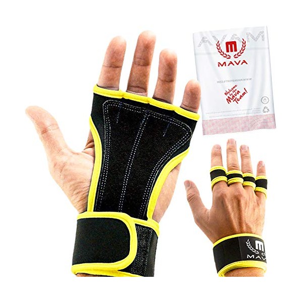 Mava Sports Workout Gloves with Wrist Wraps Support and Full Palm Leather Padding - Perfect for Weight Lifting, Cross Training, Pull Ups, WOD and Powerlifting for Men and Women (Yellow, X-Large)