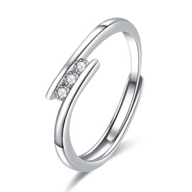 Sfoni Sterling Silver Rings for Women Silver Cubic Zirconia Engagement Rings for Her Adjustable Promise Wedding Ring for Women Resizable Romantic Finger Diamond Ring for Ladies Girls with Box