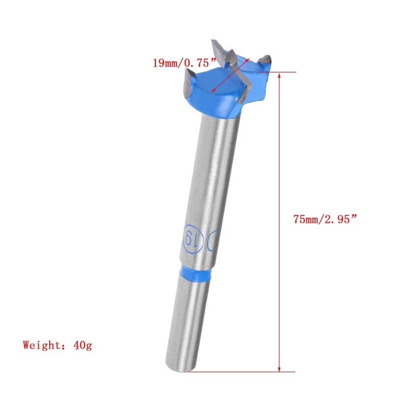 TA-VIGOR Forstner Drill Bit 19mm, Tungsten Carbide Wood Hole Saw