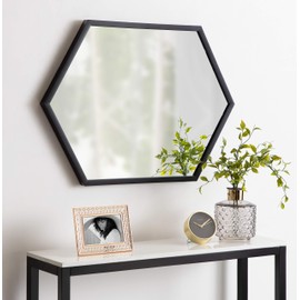 Kate and Laurel Laverty Modern Framed Hexagon Mirror, 22" x 31", Black, Contemporary Geometric Wall Decor