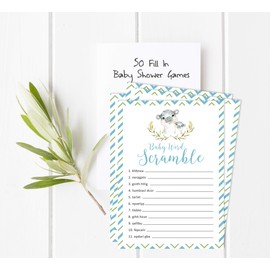 Inkdotpot Set Of 50 Baby Shower Word Scramble Game Cards Hippo Jungle Animals Party Supplies Fun Baby Shower Game Favors