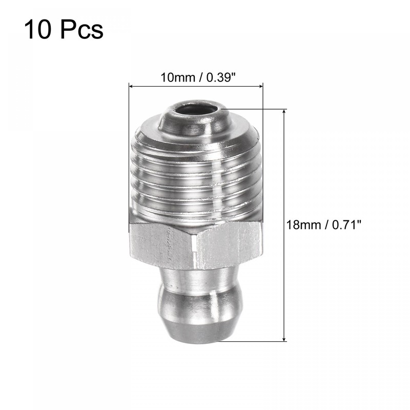 uxcell 304 Stainless Steel Straight Grease Fitting M10 x 1mm