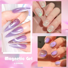 MEET ACROSS 8pcs Cat Eye Gel Nail Polish Set,Soak off UV LED Lamp Gel Nail Polish Cat Eye Gel Set (SET-6, 8pcs)