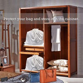 PlasMaller Dust Cover Storage Bags Thick Silk Cloth Pouch with Drawstring for Luxuries Handbags Tote Purses Shoes Boots Set of 1, White