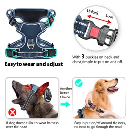 Timos Dog Harness Large Sized, No Pull Pet Harness with Neck Lockable Snap,No Choke Front Clip Dog Reflective Vest,Adjustable Metal Rings 3 Buckles,Easy Control Handle for Large Dogs Royal Blue XL
