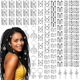 Ouligay 100 Pcs Sliver Hair Jewelry for Braids Accessories,MultiStyle Hair Rings, Adjustable Hair Cuffs,Sliver Loc Hair Charms for Women Dreadlocks Accessories Cool Hairstyle