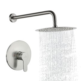 CASAINC 10 Inch Shower Faucet Set Complete, Wall Mounted Shower System with Rainfall Shower Head Combo, Single Handle Shower Valve and Trim Kit