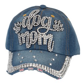 TOP HEADWEAR Dog Mom Paw Rhinestone Hat Distressed Denim Baseball Cap - Denim