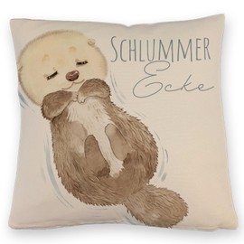 speecheese Otter Cushion with Linen Look with Saying Snooze Corner Otter Baby Relax Pillow with Linen Look Sweet Sleep Gift Birthday Birth