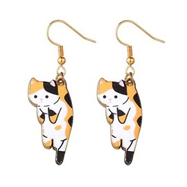 Lovely Cat Dangle Earrings, Various Cute Scruffing Cat Kitten Kitty Drop Earrings for Women Jewelry-calico