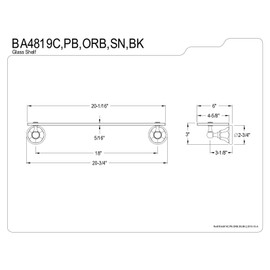 Kingston Brass BA4819ORB Metropolitan Glass Shelf, Oil Rubbed Bronze,2-3/4"