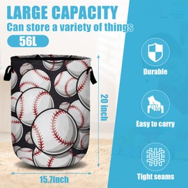 Baseball Softball Laundry Basket, Ball Laundry Hamper Collapsible Oxford Cloth with Handle Clothes Toy Storage Bin for Bathroom Laundry Room Bedroom 15.7 X 20 Inch