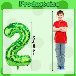 Pixel Number Balloons, 40 Inch Green Large Foil Balloons Game Theme Party Decorations for Anniversaries Birthdays Kids Boys Girls (Number 2)
