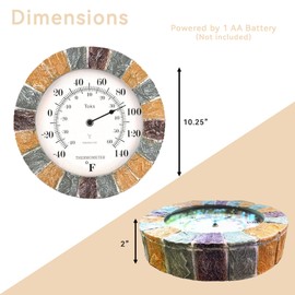Lily's Home Indoor or Outdoor Large Hanging Wall Thermometer. 10" Inch Diameter. (Stone)