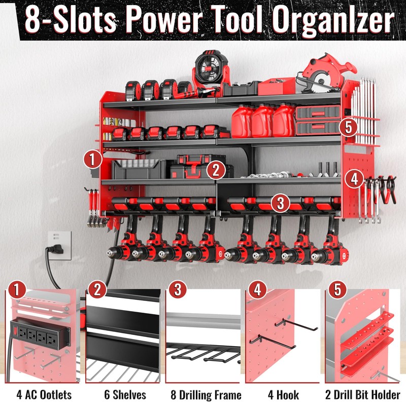 VeyFolzin.st Large Power Tool Organizer Wall Mount with Charging Station,