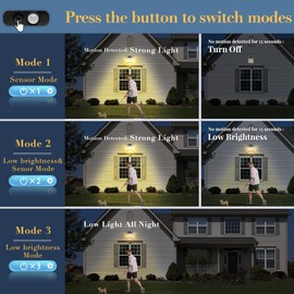 Sunlar 2 Pack Solar White Wall Lights Outdoor, Motion Sensor with 3 Lighting Modes, Waterproof Solar Porch Lights for Patio, Garage, Shed, Barn, Door, Yard, Outside Decorative