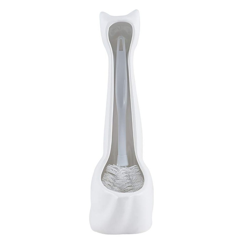 Allure Home Creation White Cat 2-Piece Toilet Brush Holder and