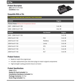 Oil Pan - Compatible with 2004-2008 Ford F-150
