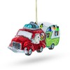 Bear Behind The Wheel of a Camper Blown Glass Christmas