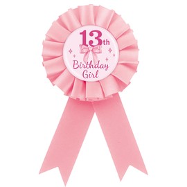 Pink Bow It's My 13th Birthday Tinplate Badge Pin, Pink Rosette 13th Birthday Girl Button Pin, Coquette Bow Thirteen Award Ribbon Brooch Party Supplies