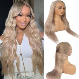 Ash Blonde Lace Front Wig Human Hair, 13x6 Lace Frontal Wig Pre Plucked Glueless Wigs Human Hair for Black Women 24 Inch 180% Density Thick Ends Milk Tea Brown Colored Wigs