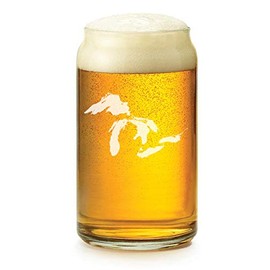 16 oz Beer Can Glass Great Lakes Michigan