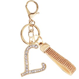 Initial Letter Keychain for Women Girls Bling Letter Pendant Charm Backpack Car Key Accessories with Lanyard, L, S