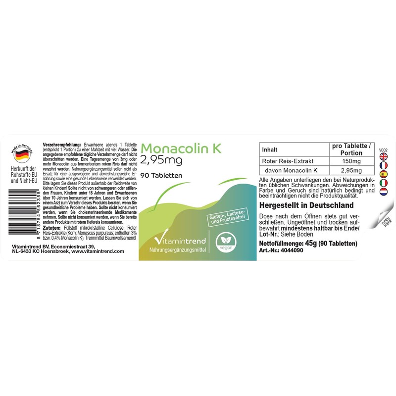 Monacolin K 2.95 mg - 90 Tablets - Red Rice