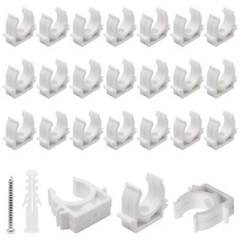 SWZHAI 24Pcs Pipe Clamps 1 inch (25mm), Pipe Hangers PVC Water Pipe Support Tubing, Clips Fit for 20mm OD Pipes, Plastic U-Shaped Tubing Buckles With Screws, White