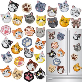 Frienda 30 Pcs Diamond Magnets Fridge Magnet Diamond Art Magnets Fridge Stickers Refrigerator Diamond Art Kits for DIY Home Decors Cabinet Refrigerator Adults(Cat)
