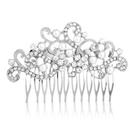 KGCGJVB Bridal Hair Comb for Wedding Decorative Silver Hair Accessories with Pearls and Rhinestone Vintage Jeweled Combs for Brides Women Bridesmaids Veil Broach Comb for Elegant Hairstyles