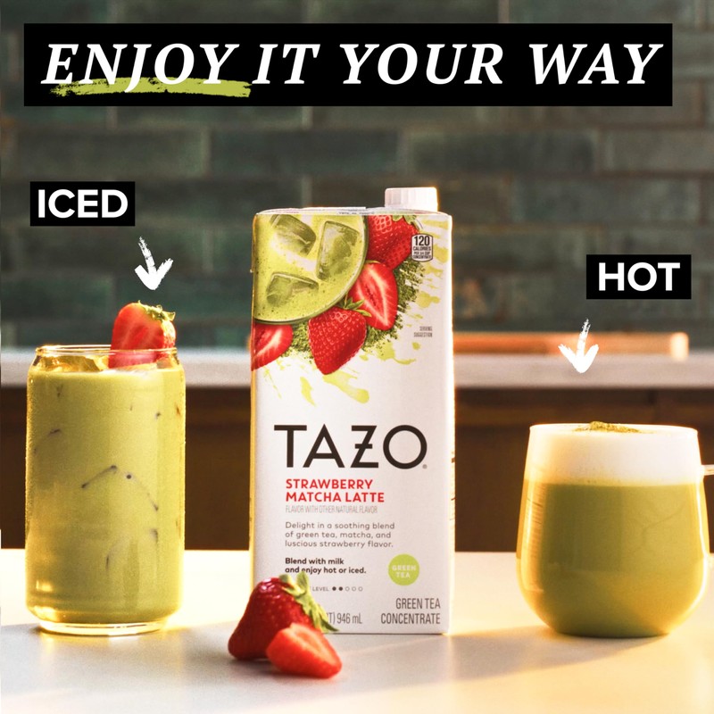 TAZO Tea Concentrate, Chocolate Chai Latte, Strawberry Matcha Latte, Iced