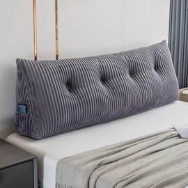 Activance Large Triangular Headboard Wedge Bed Rest Reading Pillow Backrest Positioning Support Bolster Cushion with Removable Cover (Grey, Full: 54x8x20 Inches)