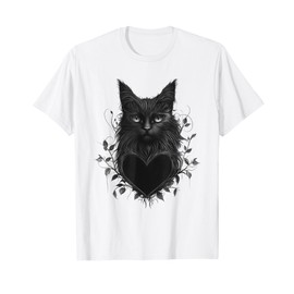 Gothic Style Maine Coon Cat Black Heart Valentines Day Cat T-Shirt