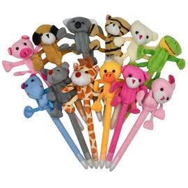 Maydahui Cute Stuffed Animal Ballpoint Pen, 0.02 inch (0.5 mm), Oil-based, Blue Ink, Set of 12, Stylish, Fluffy, Pig, Rabbits, Dogs, Cats, Cute, Stationery, Gift, Present, Kids, Students