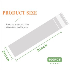 Voikinfo 100 pcs 2" x 8" Long Clear Resealable Cellophane Bags Self Sealing Treat Bags Cookie Bags with Adhesive Flap Gift Wrap Poly Bags Plastic Packaging 1.4 mil