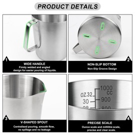 Giyofom Measuring Jug 1L Stainless Steel Measuring Cup Metal with Ounce and ML Scale, Dishwasher Safe, Milk Jug