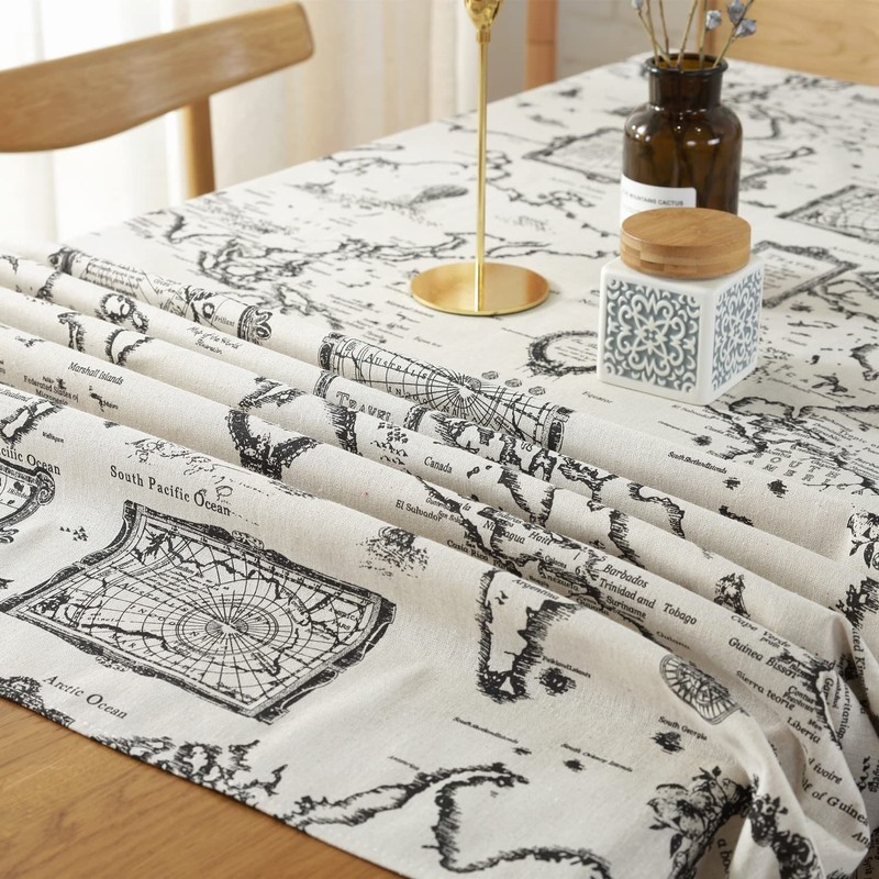 LOONELO World Map Cotton Linen Tablecloth,Antique Map Printed Tablecloth,Washable Retro