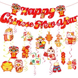 Chinese New Year Decorations Kits 2025, Lunar New Years Hanging Party Decor, The Snake Spring Festival Decorative Pennant Spiral Hanging Banner Ornament for Indoor Outdoor Use NewYearBanner