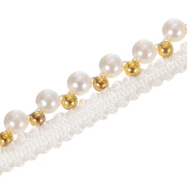 PATIKIL 5 Yard Faux Pearl Lace Ribbon, 0.51" Wide Pearl Fringe Applique Embroidered Pearl Bead Lace Trims for Wedding Party Home Decoration Sewing Craft, White Golden