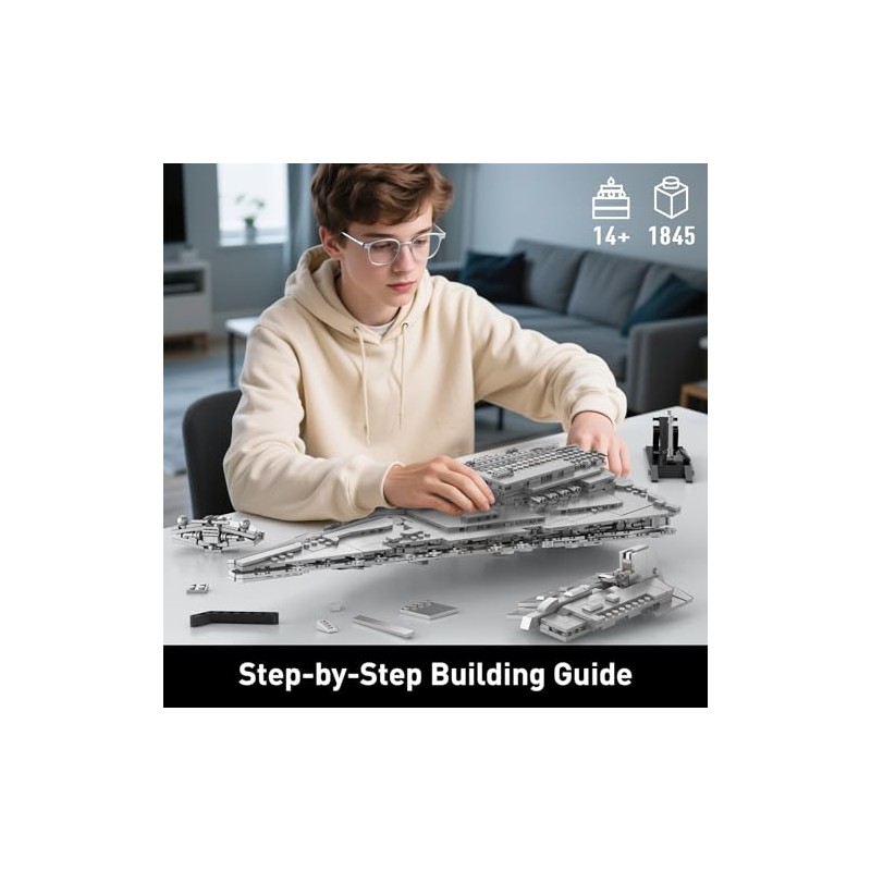 JG073 Imperial-Class Destroyer Model, 1845-Piece Spaceship Building Set, Build &